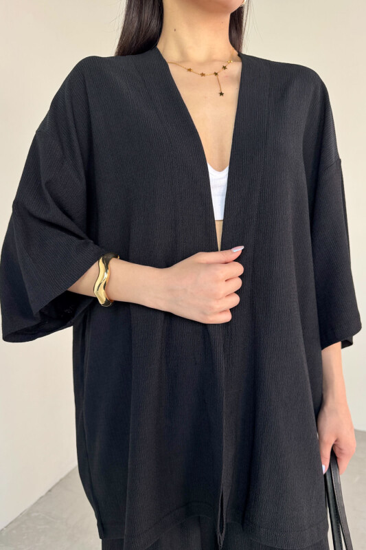 TKM-13297 Siyah Modern Kesim Kimono & Salaş Pantolon Yazlık İkili Takım - 8