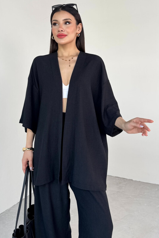 TKM-13297 Siyah Modern Kesim Kimono & Salaş Pantolon Yazlık İkili Takım - 9