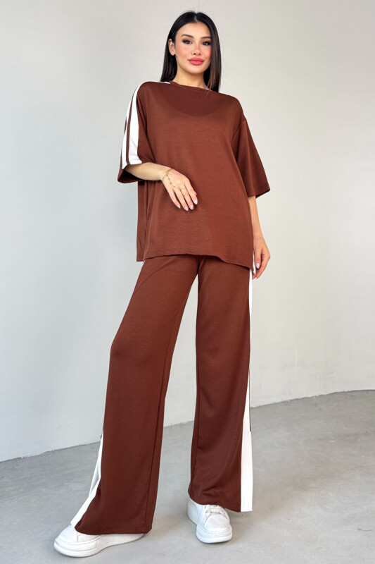 TKM-13298 Taba Modal Kumaş Renk Bloklu Oversize Üst & Salaş Pantolon İkili Takım - 3
