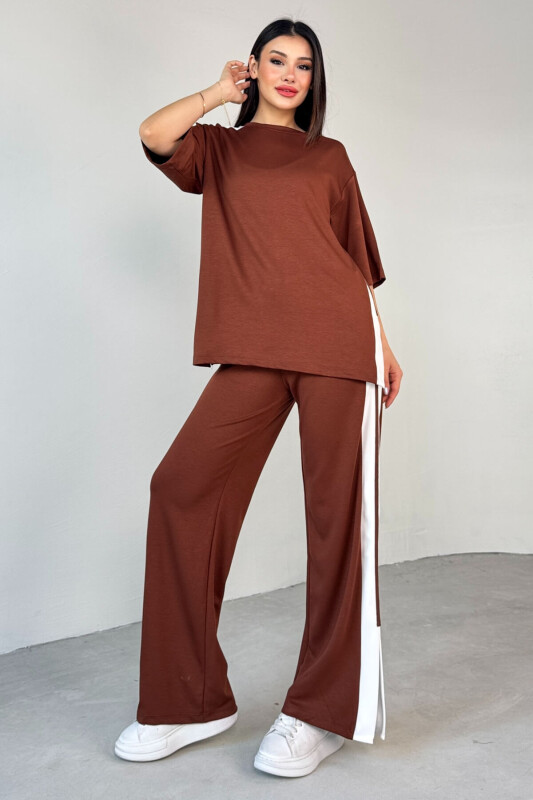 TKM-13298 Taba Modal Kumaş Renk Bloklu Oversize Üst & Salaş Pantolon İkili Takım - 7