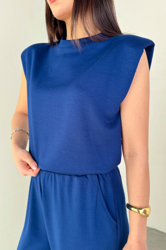 TKM-13301 Lacivert Vatkalı Bluz & Bel Lastikli Salaş Pantolon İkili Takım - 6