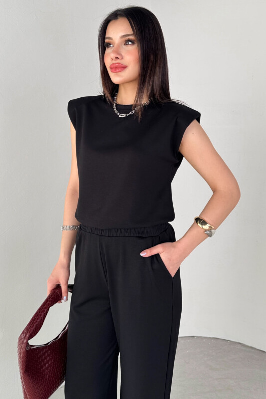 TKM-13301 Siyah Vatkalı Bluz & Bel Lastikli Salaş Pantolon İkili Takım - 2