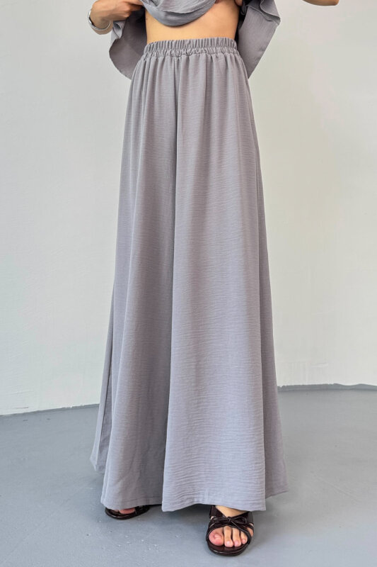 TKM-13323 Gri Ayarlanabilir Askılı Dökümlü Bluz & Bel Lastikli Salaş Pantolon Koton İkili Takım - 6
