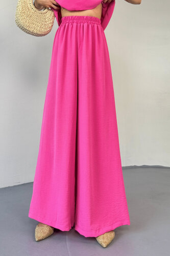 TKM-13323 Pembe Ayarlanabilir Askılı Dökümlü Bluz & Bel Lastikli Salaş Pantolon Koton İkili Takım - 6