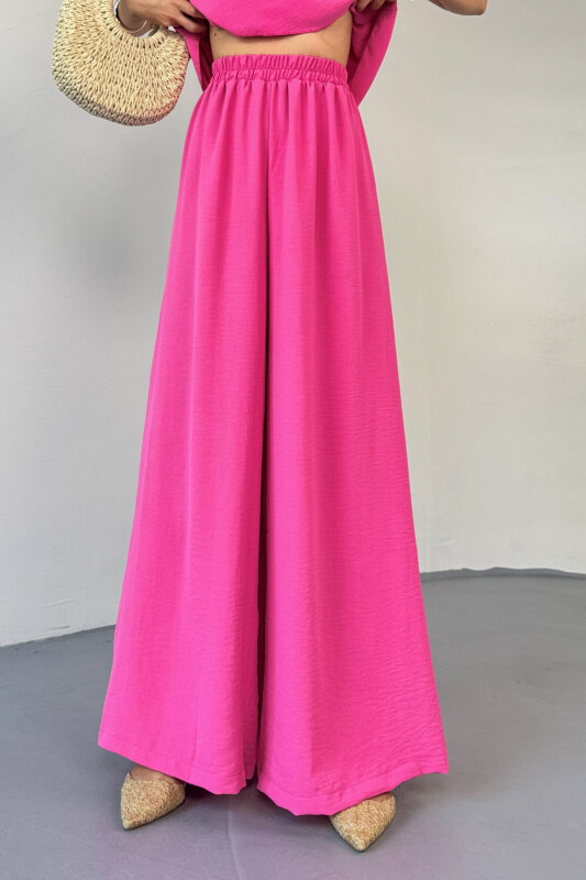 TKM-13323 Pembe Ayarlanabilir Askılı Dökümlü Bluz & Bel Lastikli Salaş Pantolon Koton İkili Takım - 6