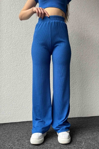 TKM-3580 Mavi Kaşkorse Crop Bluz Palazzo Pantolon İkili Takım - Thumbnail