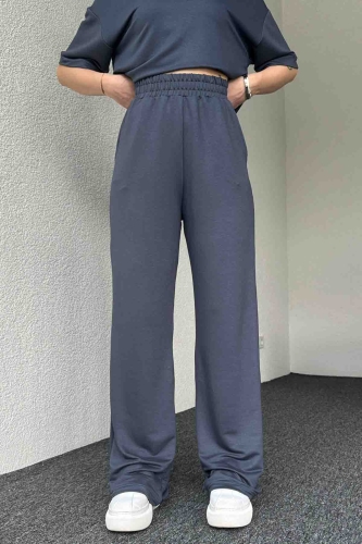 TKM-3583 Füme Kristal Modal Kumaş V Yaka Basic Tshirt Salaş Pantolon İkili Takım - Thumbnail