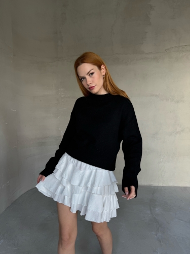 TRK-4429 Siyah Bisiklet Yaka Uzun Kol Örme Triko Bluz - Cappmoda