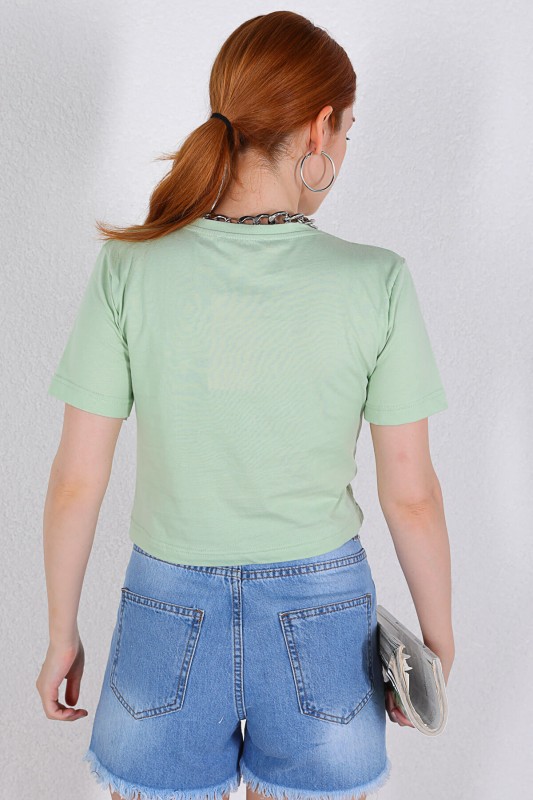 TSR-04220 Mint Yeşili Crop Basic Tişört
