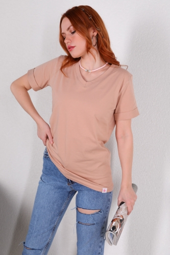 Cappmoda - TSR-04245 Vizon V Yaka Basic Tişört (1)