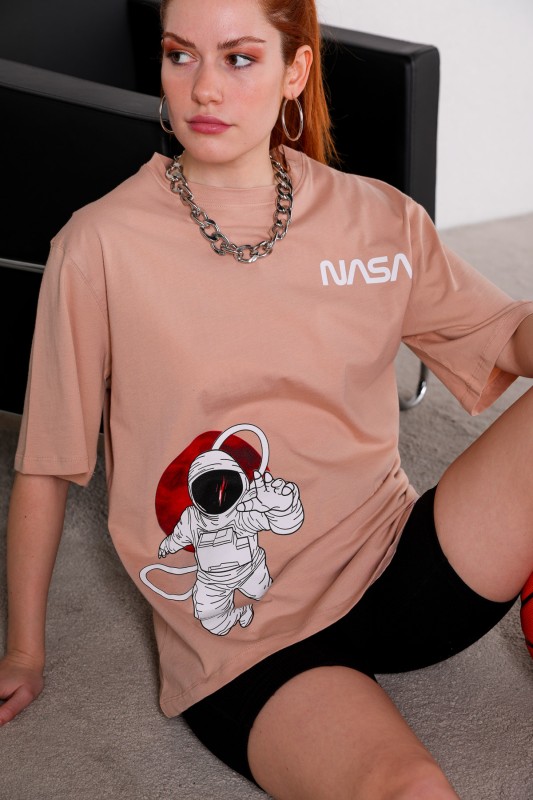 TSR-04253 Vizon Nasa Astronot Baskılı Salaş Tişört