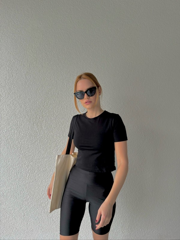TSR-04267 Siyah Crop Basic Tişört