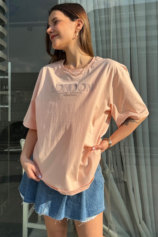 TSR-04333 Pudra London Enjeksiyon Baskı Bisiklet Yaka Tişört - 2