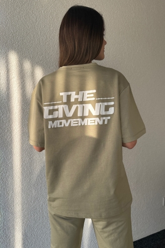 Cappmoda - TSR-04337 Haki The Giving Movement Baskılı Bisiklet Yaka Tişört (1)