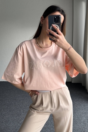 TSR-04342 Pudra Glows Enjeksiyon Baskı Bisiklet Yaka Tişört 
