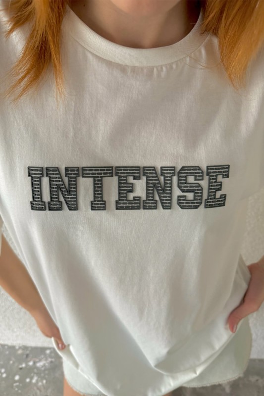 TSR-4328 Beyaz Intense Enjeksiyon Baskılı Bisiklet Yaka Tişört - 2