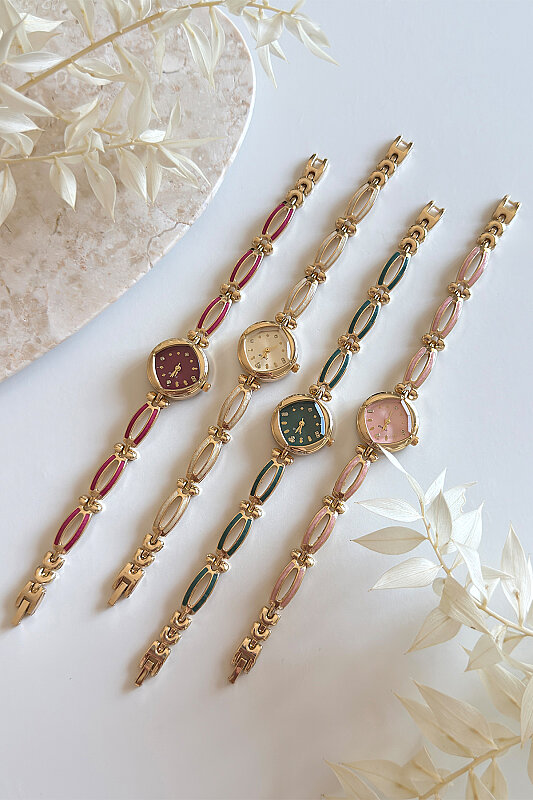 Velin Bordo Kadran Gold Metal Kordon Kadın Kol Saati - 1