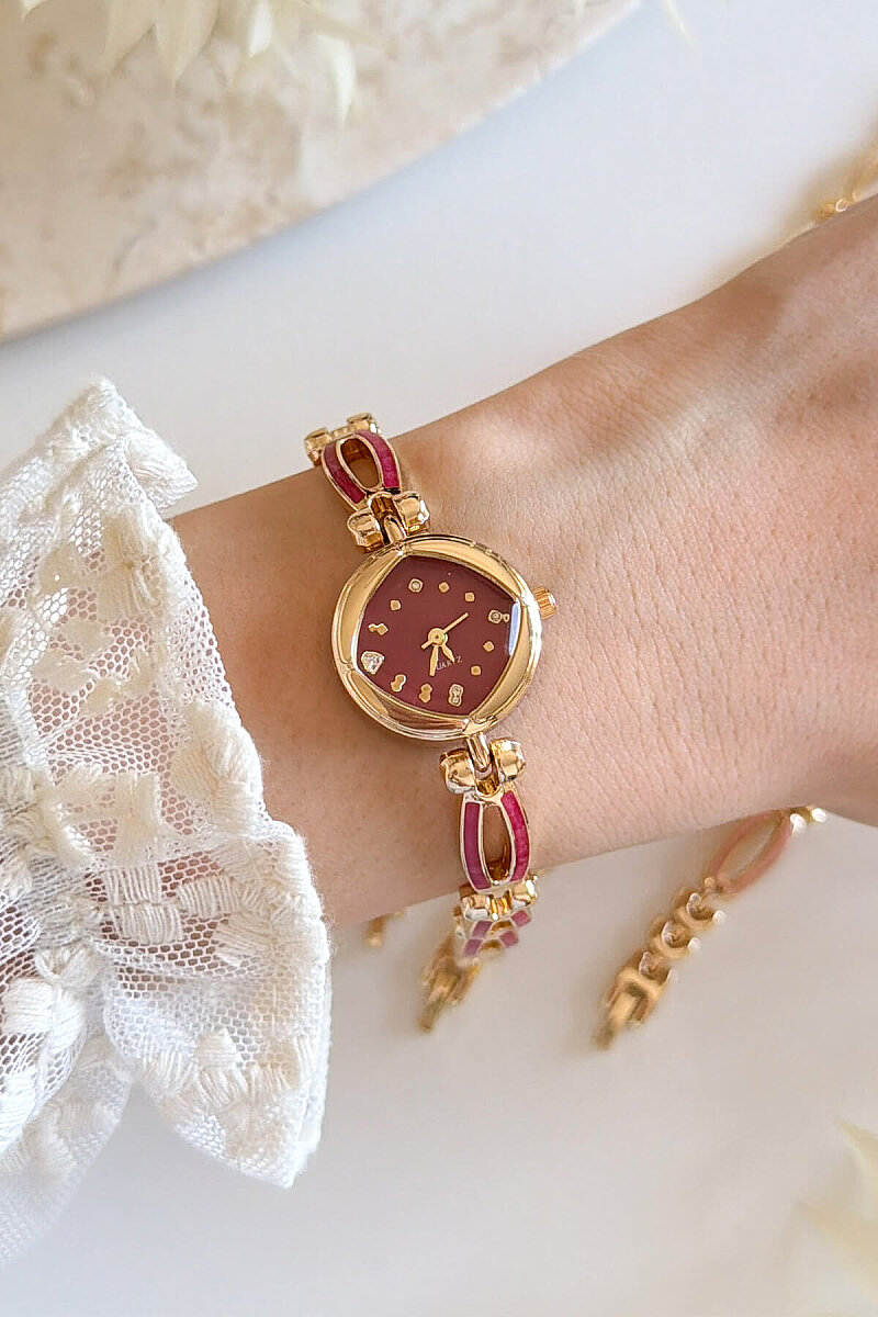 Velin Bordo Kadran Gold Metal Kordon Kadın Kol Saati - 2