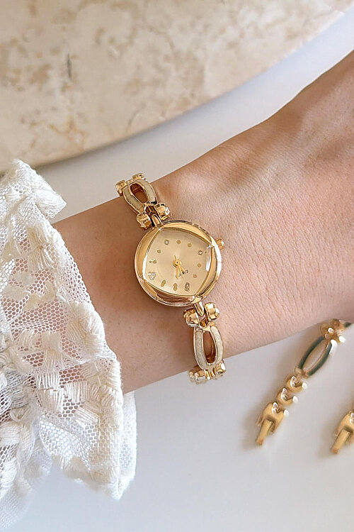 Velin Gold Kadran Metal Kordon Kadın Kol Saati 