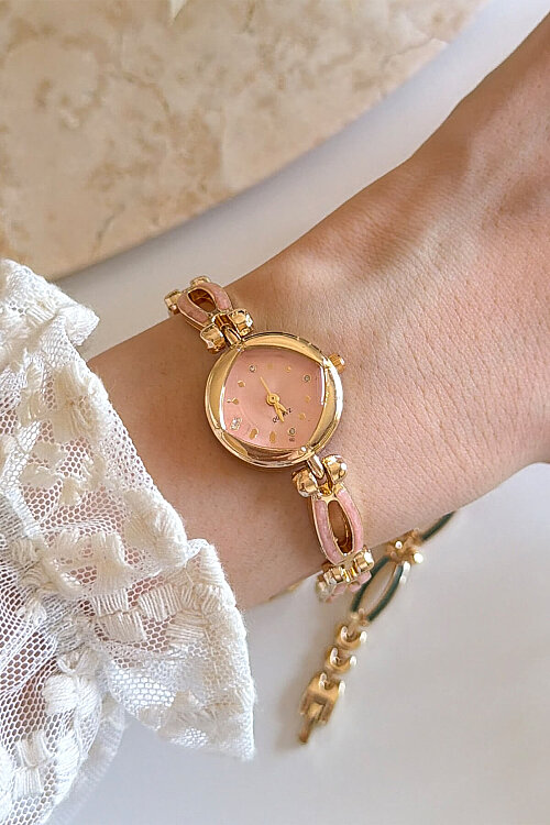 Velin Pudra Kadran Gold Metal Kordon Kadın Kol Saati 