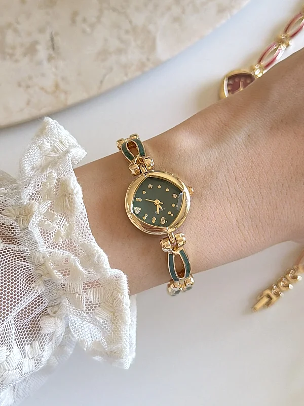 Velin Yeşil Kadran Gold Metal Kordon Kadın Kol Saati - 1