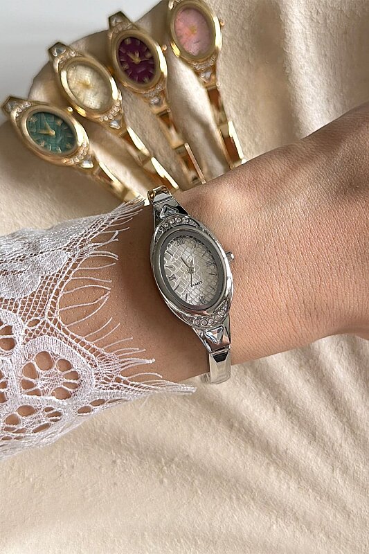 Velix Silver Taşlı Çelik Kordon Kol Saati - 3