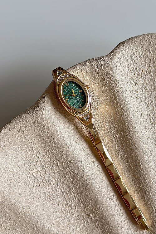 Velix Yeşil Kadran Taşlı Çelik Kordon Kol Saati - 1