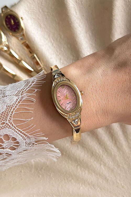 Velix Pudra Kadran Taşlı Çelik Kordon Kol Saati - 3