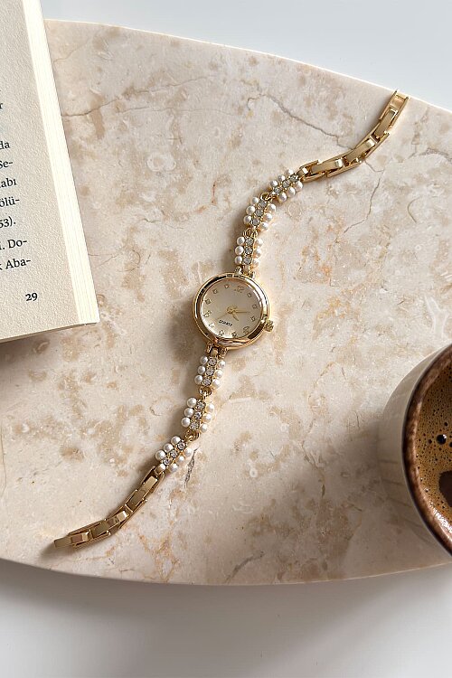 Vella Gold Kadran İncili Metal Kordon Kadın Kol Saati