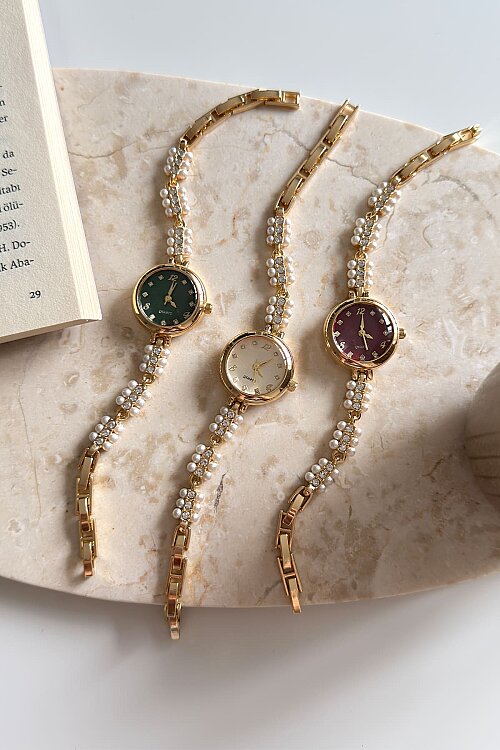 Vella Gold Kadran İncili Metal Kordon Kadın Kol Saati (1)