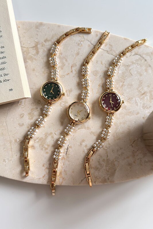 Vella Yeşil Kadran İncili Metal Kordon Kadın Kol Saati - 2