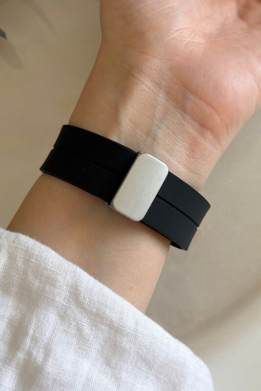 Velor Siyah Silikon Kordon Unisex Kol Saati - 3
