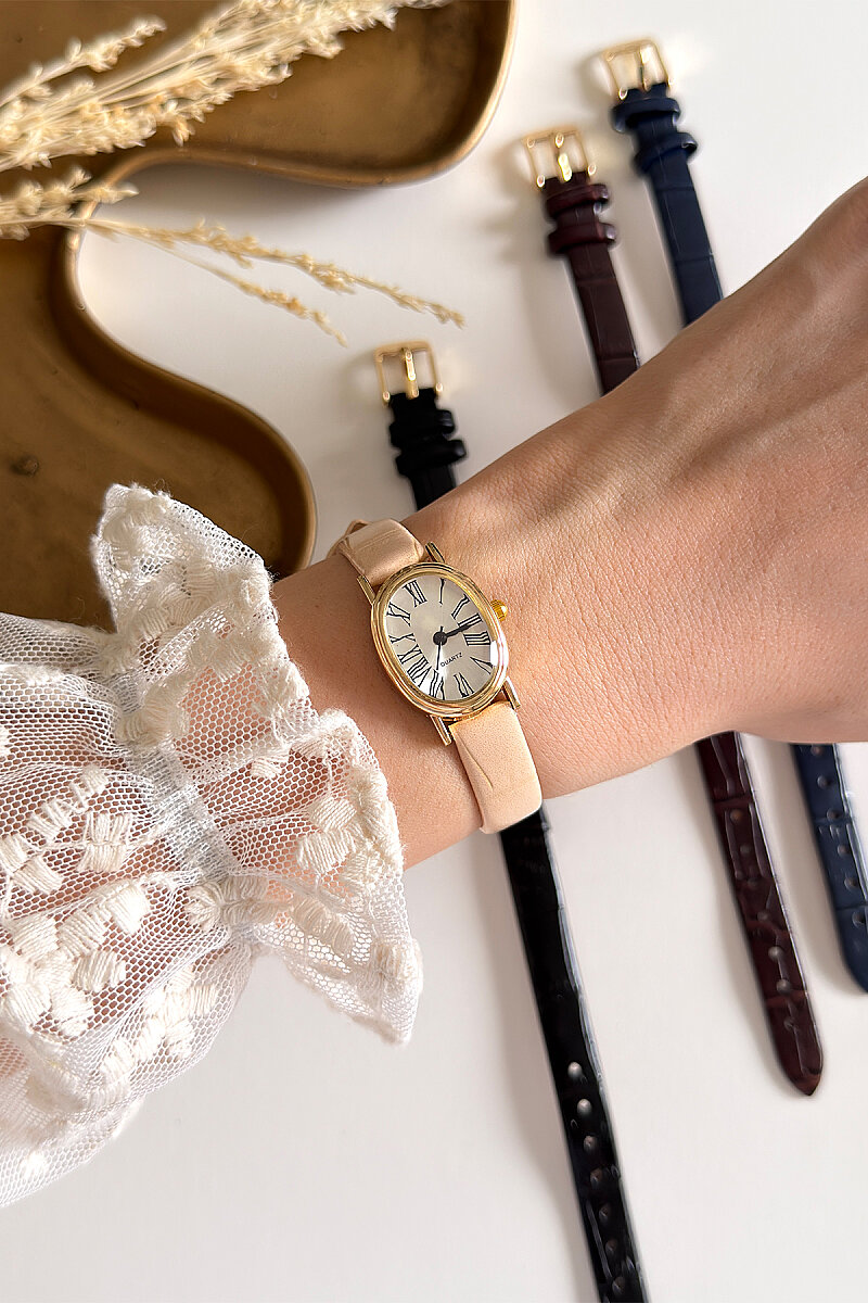 Vesa Gold Kadran Bej Deri Dokulu Kordon Kadın Kol Saati - 1