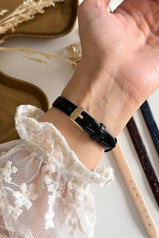 Vesa Gold Kadran Siyah Deri Dokulu Kordon Kadın Kol Saati - 3