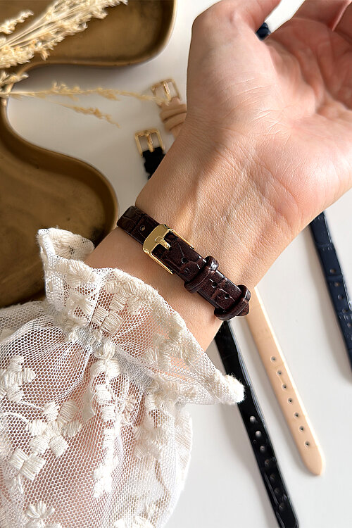 Vesa Gold Kadran Kahverengi Deri Dokulu Kordon Kadın Kol Saati - 3