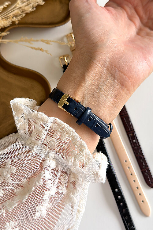 Vesa Gold Kadran Lacivert Deri Dokulu Kordon Kadın Kol Saati - 3