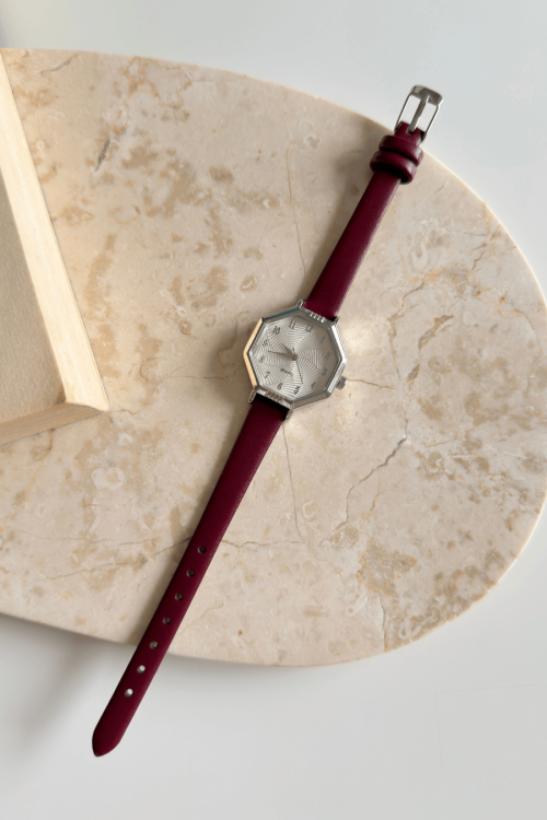 Vexa Bordo Silver Kadran Deri Kordon Kadın Kol Saati