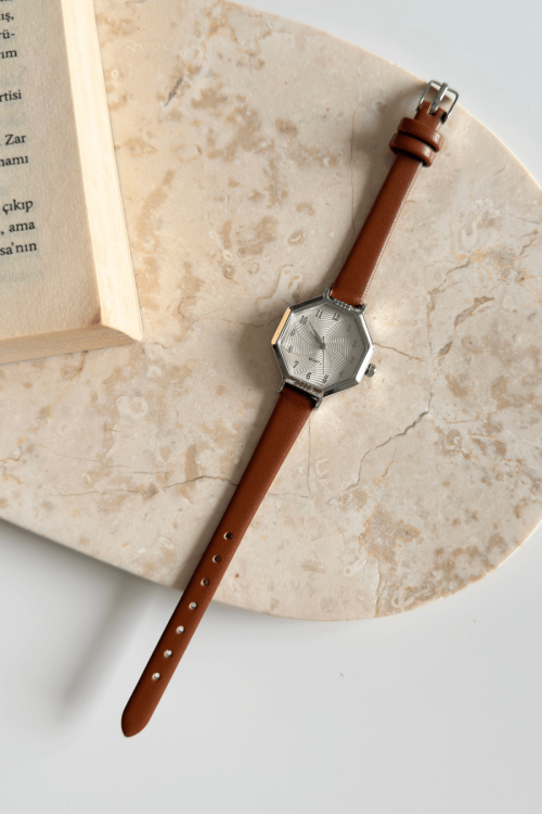 Vexa Taba Silver Kadran Deri Kordon Kadın Kol Saati