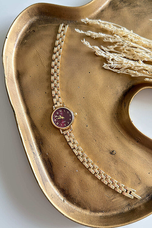 Vion Bordo Kadran Gold Çelik Kadran Kadın Kol Saati 