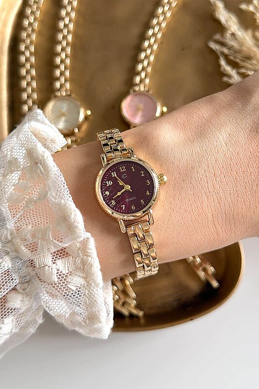 Vion Bordo Kadran Gold Çelik Kadran Kadın Kol Saati - 3