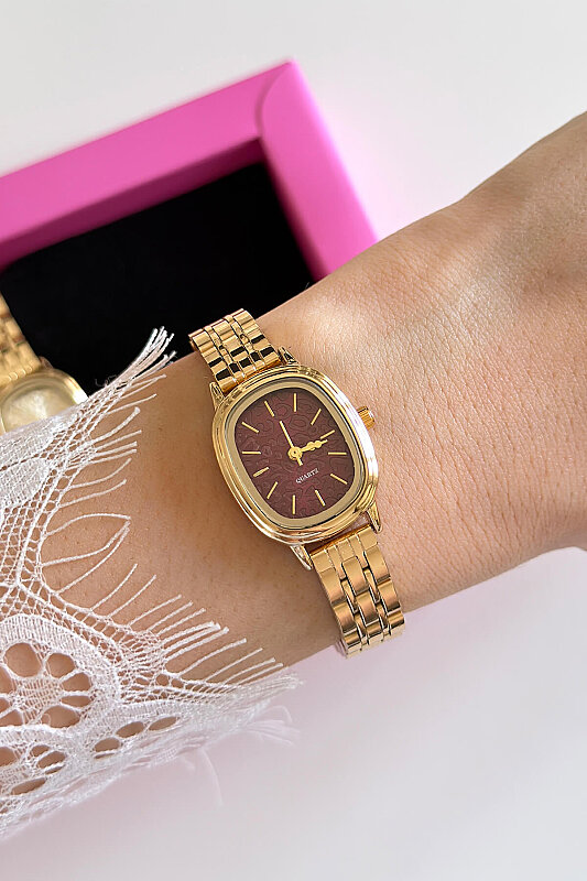 Zeni Bordo Kadran Metal Gold Kadran Kadın Kol Saati - 1