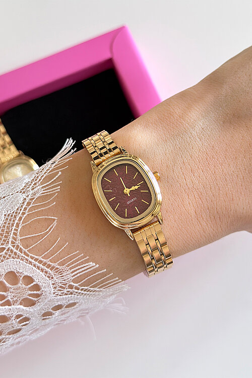 Zeni Bordo Kadran Metal Gold Kadran Kadın Kol Saati 