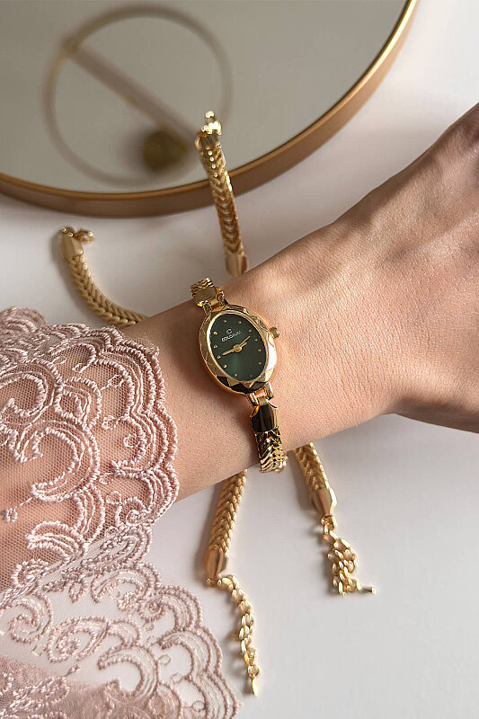 Zora Yeşil Kadran Gold Balıksırtı Kordon Kadın Kol Saati - 1