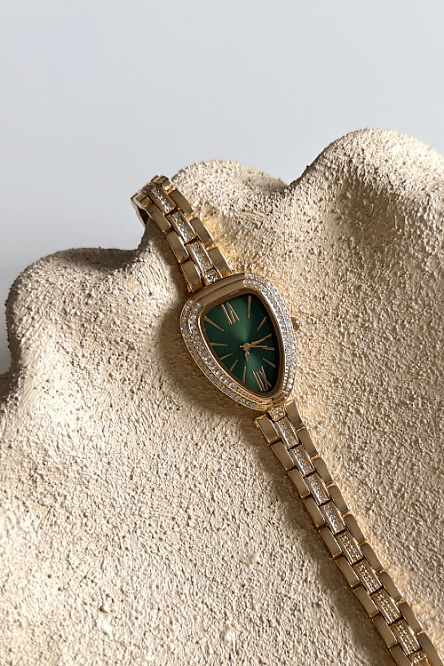 Zorel Yeşil Taşlı Kadran Gold Çelik Kordon Kadın Kol Saati